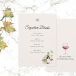 Elegant Tuscany Signature Drinks Wedding Sign Menükarte<br><div class="desc">Add a charming and elegant touch to your wedding bar with this Tuscany signature drinks wedding sign featuring delicate watercolor wine illustrations and timeless typography. Inspired by the beauty of the Italian countryside, this design pairs romantic script lettering with soft watercolor artwork of wine, grapes, and vineyard elements. Perfect for...</div>