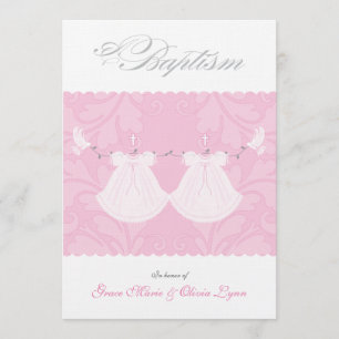 Elegant Twin Baby Girl Taufe Einladung