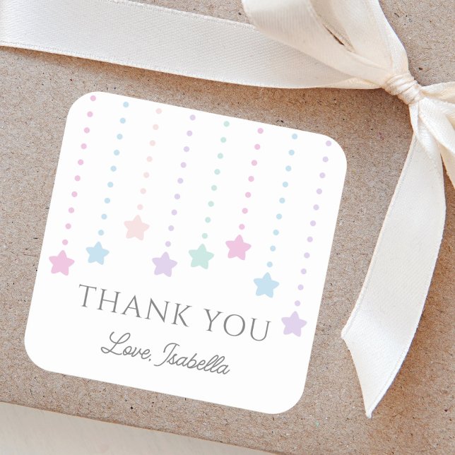 Elegant Twinkle Little Stars Baby Dusche Danke Quadratischer Aufkleber (Von Creator hochgeladen)