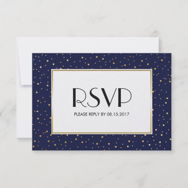 Elégant Twinkle Stars Midnight Blue Sky Gold RSVP (Devant)