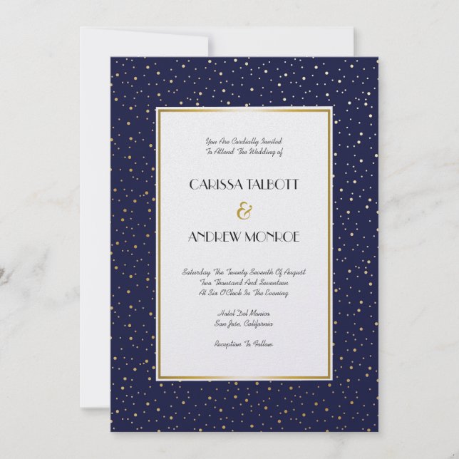 Elegant Twinkle Stars Midnight Blue Sky Gold Weddi Einladung (Vorderseite)