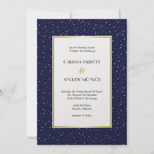 Elegant Twinkle Stars Midnight Blue Sky Gold Weddi Einladung