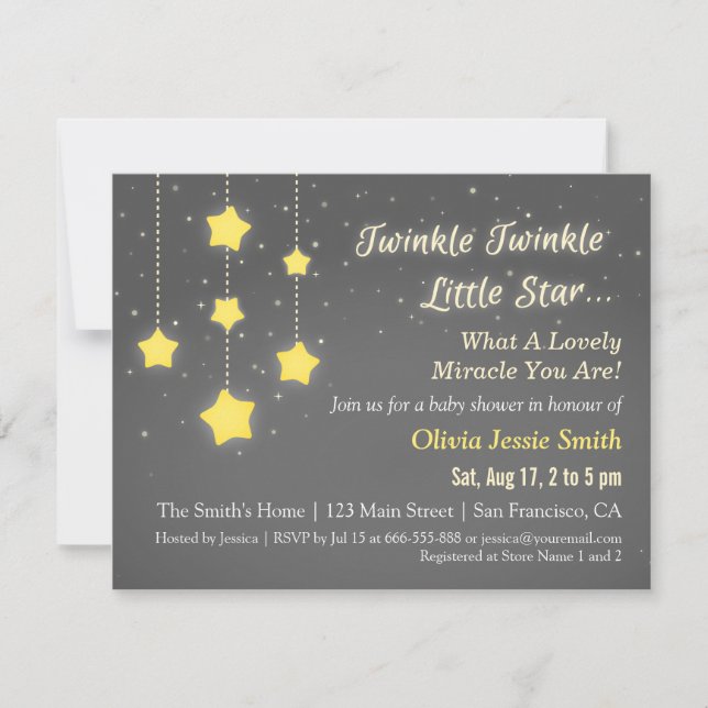 Elegant Twinkle Twinkle Little Star Baby Shower Einladung (Vorderseite)
