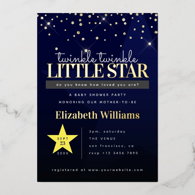 Elegant Twinkle Twinkle Little Star Baby Shower Folieneinladung (Vorderseite)