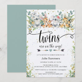 Elegant Twins Koalas Kangaroos Safari Baby Shower Einladung