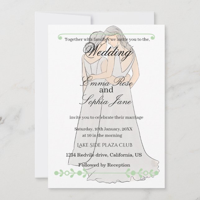 Elegant Two Brides Wedding Invitation Einladung (Vorderseite)