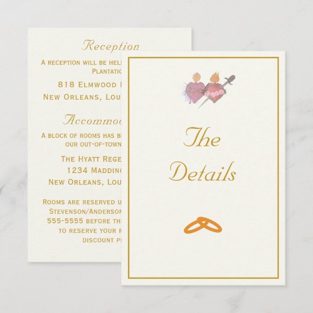 Elegant Two Hearts Catholic Wedding  Begleitkarte (Vorne/Hinten)