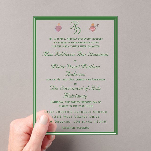 Elegant Two Hearts Catholic Wedding Invitation (In situ (ordinateur de poche))
