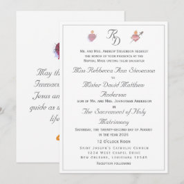 Elegant Two Hearts Catholic Wedding Invitation Einladung