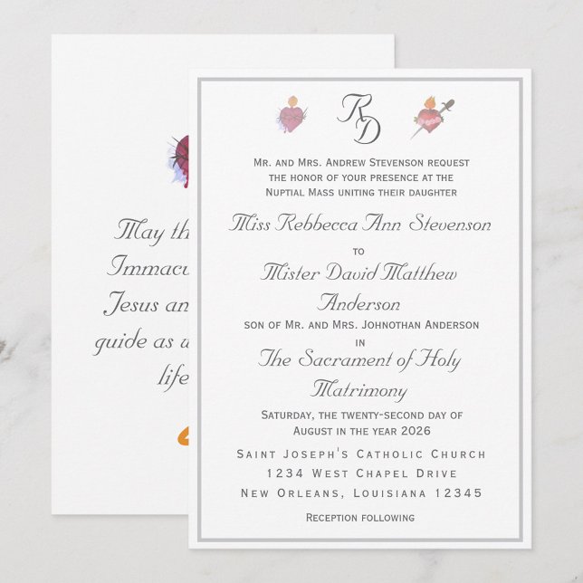 Elegant Two Hearts Catholic Wedding Invitation Einladung (Von Creator hochgeladen)