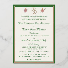 Elegant Two Hearts Catholic Wedding Invitation Folieneinladung