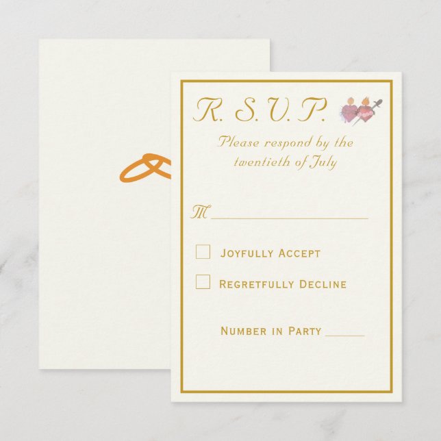 Elegant Two Hearts Catholic Wedding  RSVP Karte (Vorne/Hinten)