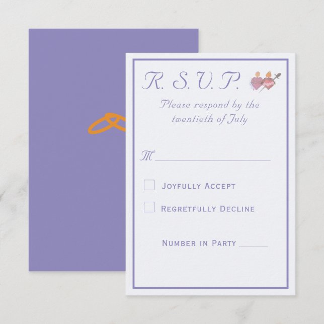 Elegant Two Hearts Catholic Wedding  RSVP Karte (Vorne/Hinten)