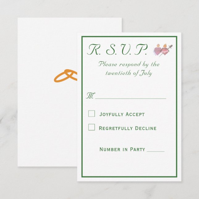 Elegant Two Hearts Catholic Wedding  RSVP Karte (Vorne/Hinten)