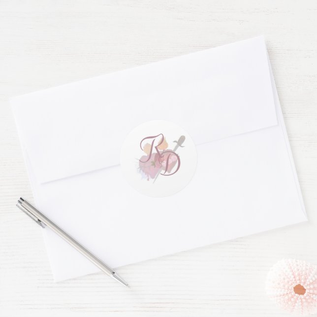 Elegant Two Hearts Catholic Wedding  Runder Aufkleber (Umschlag)