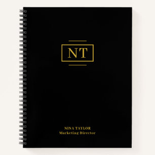 Elegant Two Letter Gold Monogram Black Notizbuch
