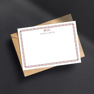 Elegant Two Monogram Maroon Red Geometric Border Mitteilungskarte