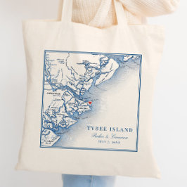 Elegant Tybee Island Georgia Karte Blue Wedding Tragetasche