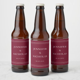 Elegant Typography Burgundy Wedding Bierflaschenetikett