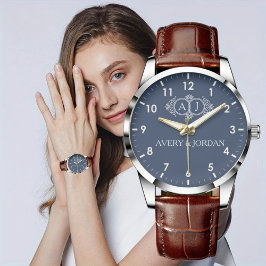 Elegant typography custom name Monogram Couple Armbanduhr