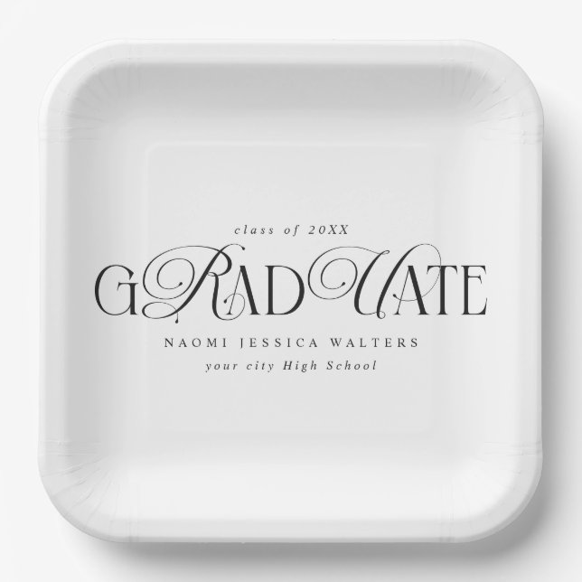 Elegant Typography Old Money Graduation WHITE Pappteller (Vorderseite)