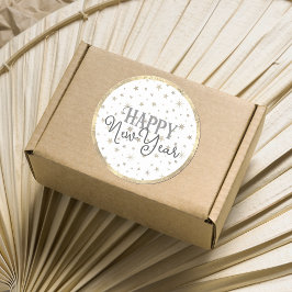 Elegant Typography White Grey Stars Happy New Year Runder Aufkleber