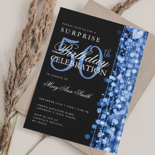 Elegant Überraschung 50. Geburtstag Glitzern Navy  Einladung