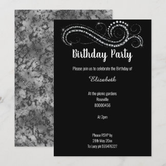 ELEGANT UND KLASSISCH SCHWARZES MARMOR DIAMOND GEB EINLADUNG