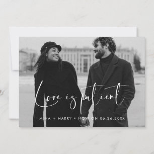 Elegant und modern Love is patient Hochzeitsupdate Ankündigung