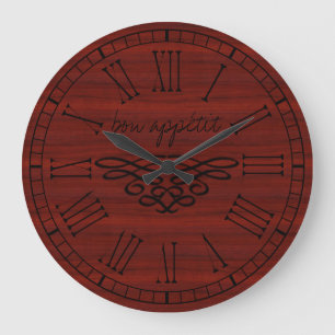 Elegant und stilvoll Bon appétit Rotes Kirschholz Große Wanduhr