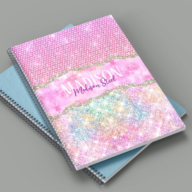 Elegant unicorn pink glitter rhinestone monogram notizblock (Von Creator hochgeladen)