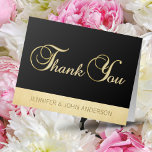 Elegant Unique Black Gold Foil Wedding Thank You Dankeskarte<br><div class="desc">Say THANK YOU to your guests with these beautiful,  one of a kind cards. Black background (can be changed to any color),  with faux gold foil ban. Option name .  Perfect for wedding,  anniversary,  party event... .</div>