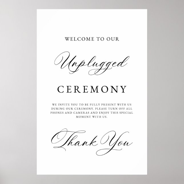 Elegant Unplugged Wedding Ceremony Sign | Modern  Poster (Vorne)