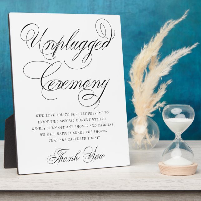 Elegant Unplugged Zeremony Black Calligraphy Fotoplatte (Seite)