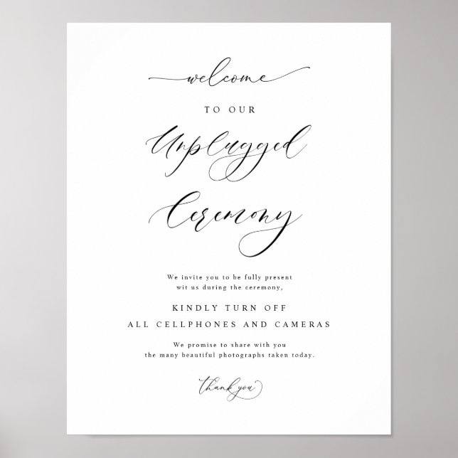 Elegant Unplugged Zeremony Vertical Wedding Sign Poster (Vorne)