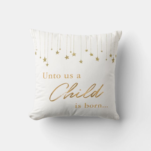 Elegant Uns Kind ist Geboren Gold Weißes Weihnacht Kissen (Vorderseite)