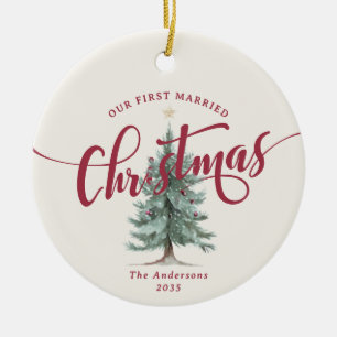 Elegant unser erster verheirateter Weihnachtsbaum Keramik Ornament