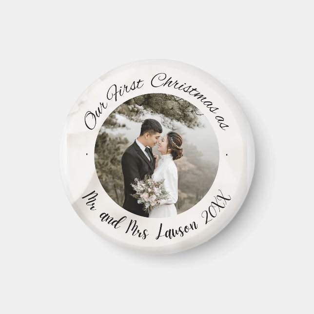 Elegant Unser erstes Foto zur Weihnachtszeit Magnet (Vorne)