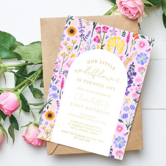 Elegant Unsere kleine Wildblume Girls First Folieneinladung