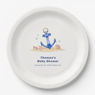 Elegant unter Sea Nautical Anchor Boy Baby Shower Pappteller