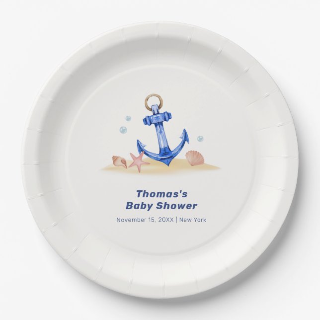 Elegant unter Sea Nautical Anchor Boy Baby Shower Pappteller (Vorderseite)