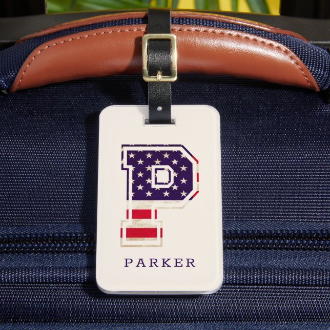 Elegant USA Flag Monogram P Gepäckanhänger (Vorderseite Insitu 2)