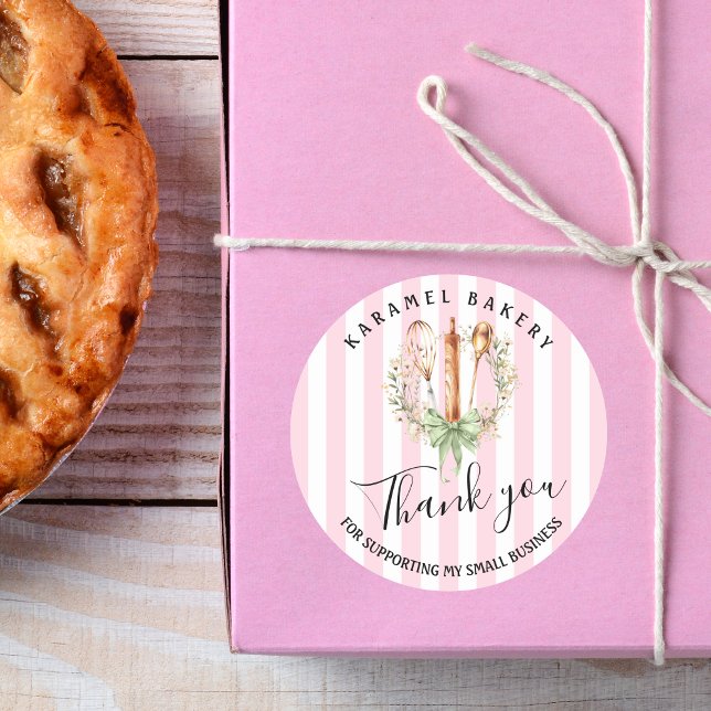 Elegant Utensils Cooking Bakery Thank you Runder Aufkleber (Elegant Watercolor Utensils Cooking Bakery Sage Green Thank you Stickers)