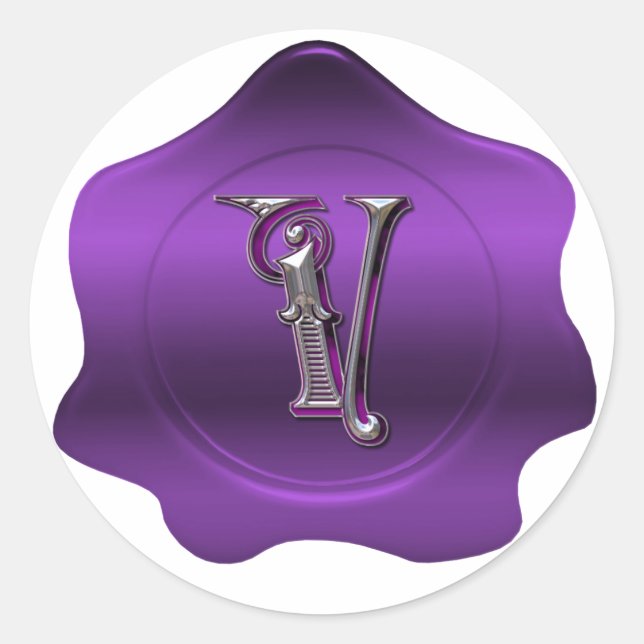 Elegant V Monogram Lila Wax Siegel Look Sticker (Vorderseite)