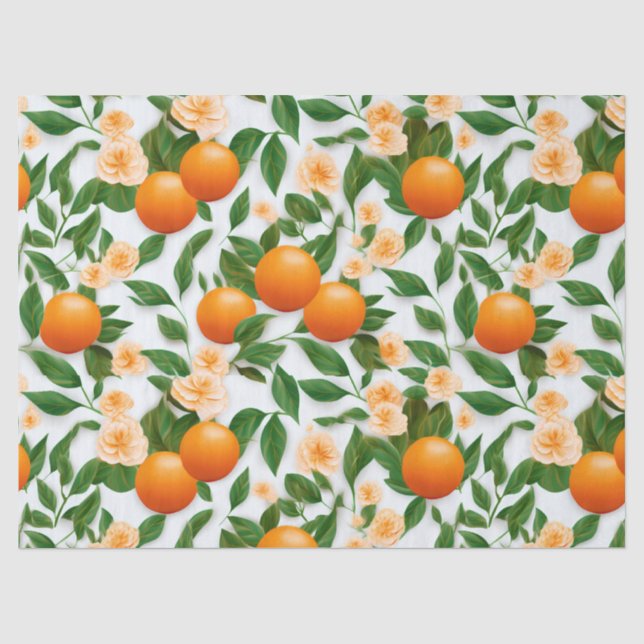 Elegant Valencia Orange Floral Seidenpapier (Vorderseite)