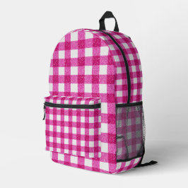 Elegant Valentine Pink Glitter Tartan on White Bedruckter Rucksack