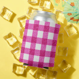 Elegant Valentine Pink Glitter Tartan on White Dosenkühler