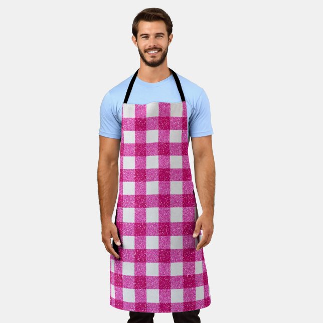 Elegant Valentine Pink Glitter Tartan on White Schürze (Getragen)