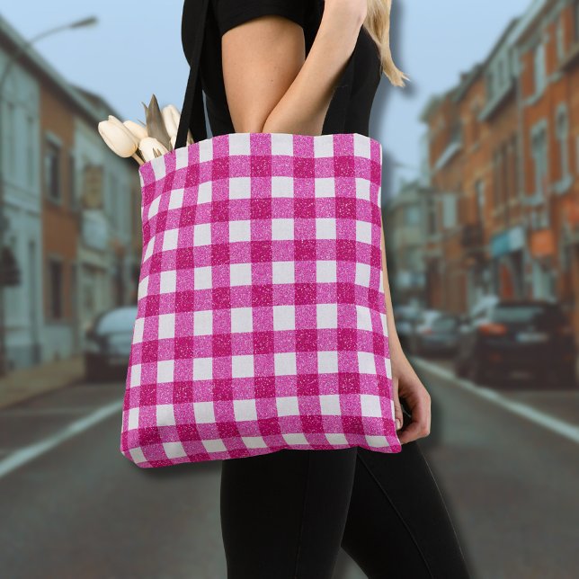 Elegant Valentine Pink Glitter Tartan on White Tasche (Von Creator hochgeladen)