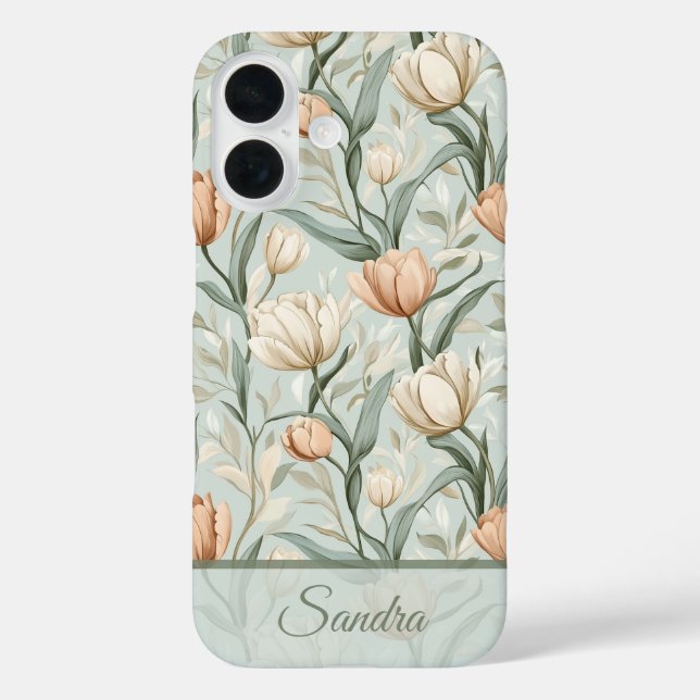 Elegant Valentine'S Day Gift Tulip Floral Custom iPhone 16 Hülle (Rückseite)